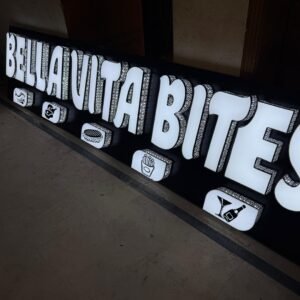 Bella Vita Bites 3D front-lit glitter signboard in Australia