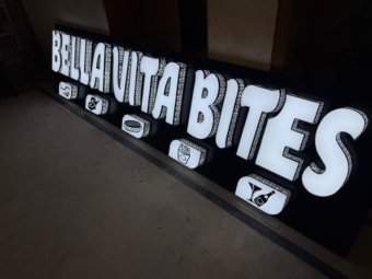 Bella Vita Bites 3D front-lit glitter signboard in Australia