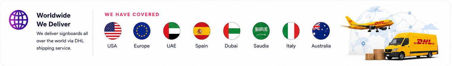 Worldwide signboard delivery by Punjab 3D Signage via DHL